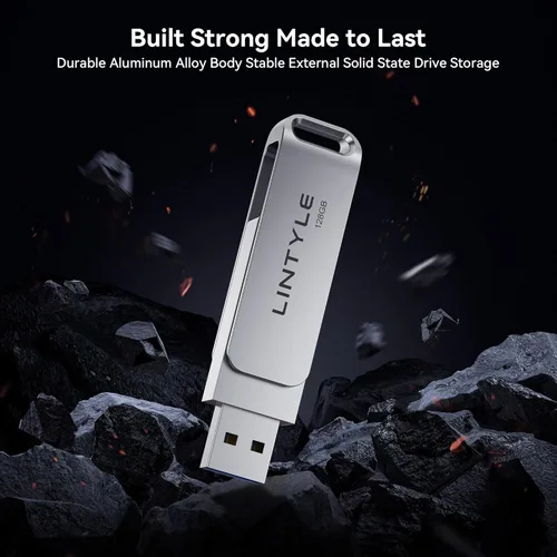 Miniatura 6 de Unidad flash externa SSD de 128 GB, hasta 450 MB/s, USB 3.2 Gen1, Dual Type-C y USB A, diseño giratorio de metal, unidad de pulgar SSD externa