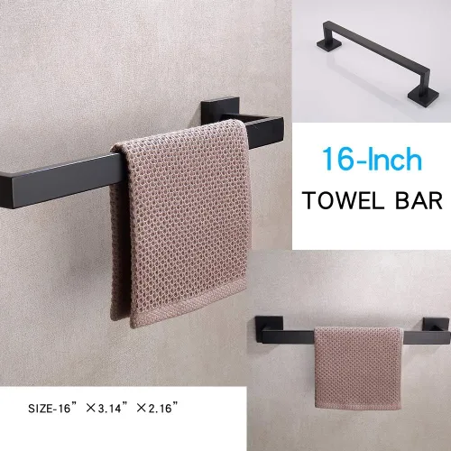 Miniatura 3 de TASTOS Juego de accesorios de baño de 3 piezas, color negro mate, montaje en pared, de acero inoxidable, soporte para papel higiénico, toallero