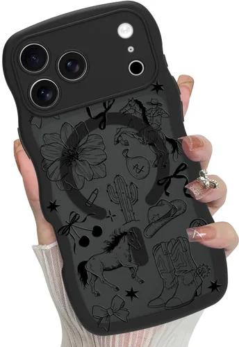 Miniatura 17 de Funda magnética para iPhone 17 Pro [compatible con MagSafe], bonita funda de moda con estampado de leopardo negro, translúcida, mate, parte trasera