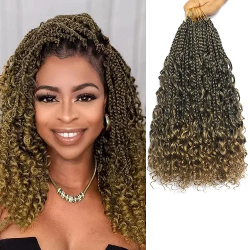 Miniatura 37 de Flagship 9 Paquetes Goddess Box Braids Cabello de Ganchillo para Mujeres Negras - 10 Pulgadas Pre-enrollado con Puntas Rizadas, Estilo Bohemio