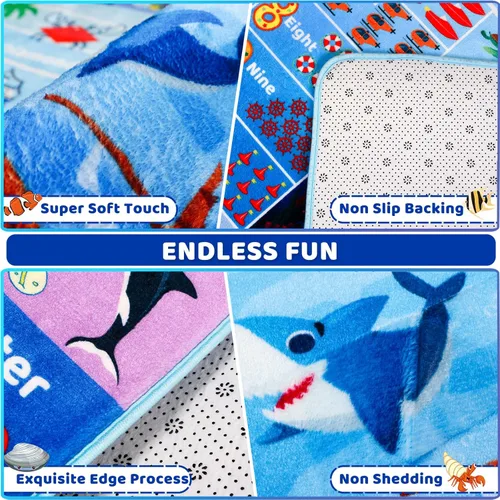 Miniatura 4 de Alfombra interactiva de aprendizaje del mundo oceánico de 3 pies 3 pulgadas x 5 pies con ABC, animales marinos, números y formas para niños pequeños