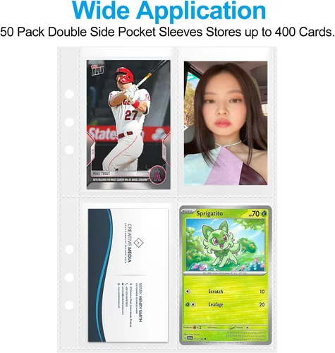 Miniatura 3 de Páginas de Recambio para Carpeta con Fundas de 4 Bolsillos A5 – Paquete de 50 Almacena 400 Tarjetas – Hojas de Inserción de 6 Anillos para Fotocards