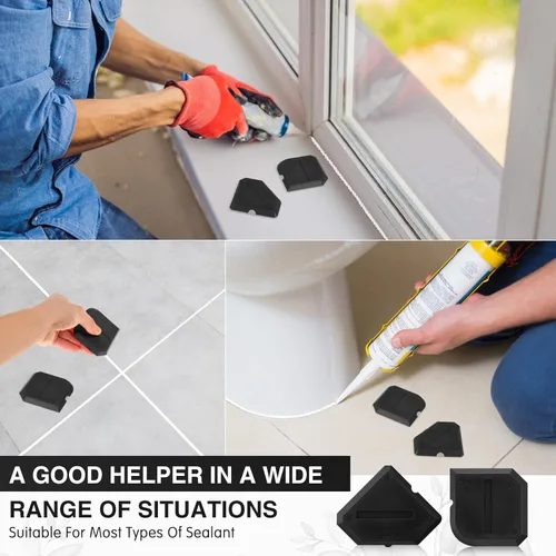 Miniatura 5 de Outus Set de 2 herramientas de calafateo, herramienta de sellado de silicona y lechada para baño, cocina y piso (negro)