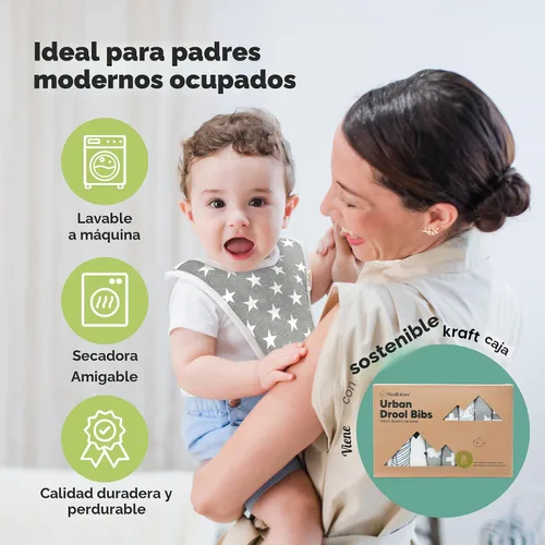 Miniatura 8 de Paquete de 8 baberos orgánicos para bebés para niñas y niños, baberos de dentición para niños y niñas, baberos para recién nacidos (escala de grises)