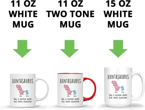 Miniatura 6 de Gossby Taza personalizada (1 niño) AUNTASAURUS Like a Normal Aunt but More Awesome - Taza de café para la abuela de parte de la nieta, nieto