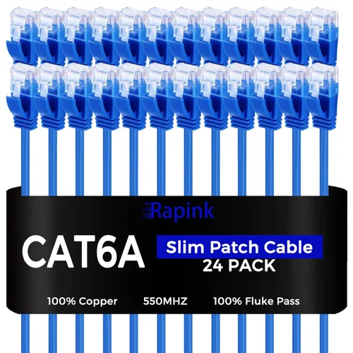 Miniatura 8 de Rapink Patch Cables Cat6a - Cable de conexión Ethernet Cat6a de 1 pie (paquete de 50) delgado, soporte de 10 G, cable de conexión Cat 6 sin