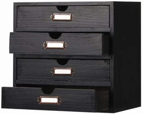 Miniatura 12 de Caja de almacenamiento de madera, organizador de escritorio rústico con 3 cajones, accesorios de escritorio de oficina, estante grande