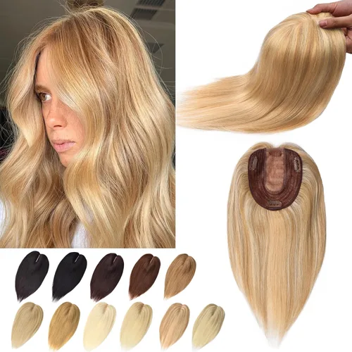 Miniatura 8 de Toppers de cabello humano real para mujeres con cabello delgado, 6 pulgadas, marrón oscuro