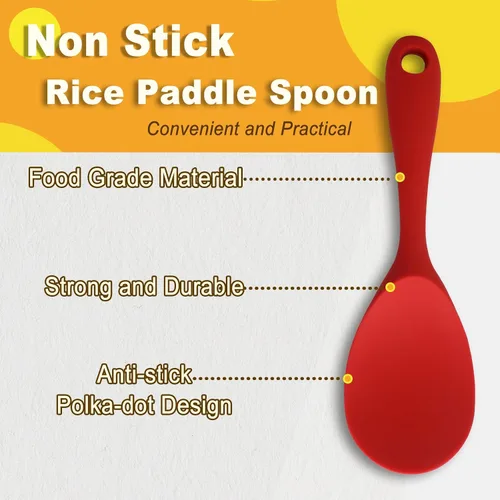 Miniatura 3 de Vonty Cuchara de silicona antiadherente resistente al calor para paletas de arroz de 8.8 pulgadas, color rojo
