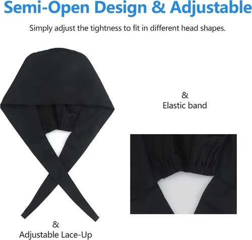 Miniatura 6 de QBA Gorra de trabajo ajustable con botón, gorro de trabajo de algodón, banda elástica para atar en la espalda, para mujeres y hombres, talla única