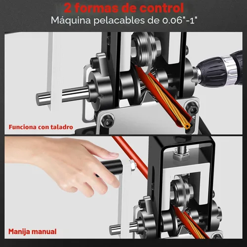 Miniatura 3 de Máquina peladora de alambre manual, alambre calibre 0.06-1'', pelacables de alambre de cobre para desguace con cuchillas de repuesto, herramienta