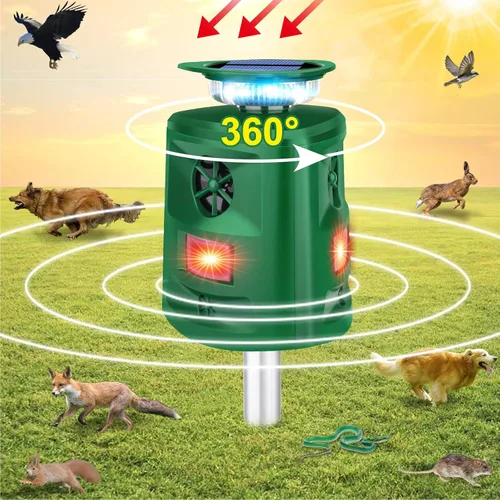 Solar Ultrasonic Squirrel Deer Repellent,Cat Repellent Outdoor,360 ° Solar Animal Repellent with Waterproof IP66 Motion Detection,Skunk Dog Raccoon