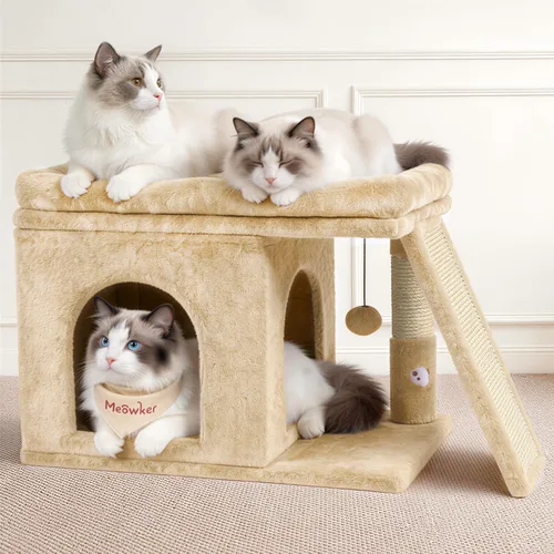 Cama torre de árbol para gatos con poste rascador para interiores, casa de soporte pequeño resistente para gatos grandes y gatitos, plataforma de