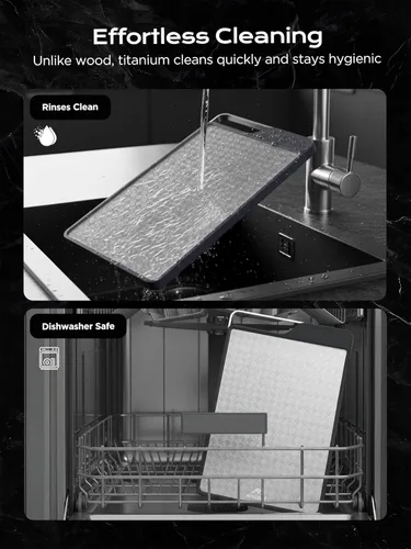 Miniatura 9 de Tabla de cortar de titanio para cocina, titanio puro de doble cara (diseño a cuadros) y paja de trigo PP, corte de grado alimenticio, no tóxico
