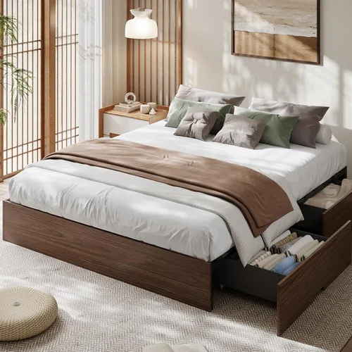 Miniatura 12 de Garvee Base de cama individual, plataforma de madera con diseño estriado, marco de cama de perfil bajo, base de cama minimalista sin ruido, fácil