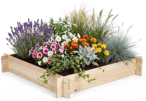 Giantex Cama de jardín elevada de madera, 40 x 40 pulgadas, maceta cuadrada de madera de abeto con base abierta para verduras, flores, hierbas,