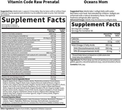 Miniatura 6 de Paquete de Garden of Life Prenatal Multi + DHA: Multivitamina prenatal Vitamin Code Raw con ácido fólico, 90 cápsulas vegetarianas más DHA de Oceans
