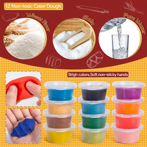 Miniatura 5 de Juego de Masa Colorida 3 en 1 para Niños de 3 a 8 años, Kit de Accesorios para Masa, Set de Helado, Fideos, Hamburguesa, Creaciones de Cocina