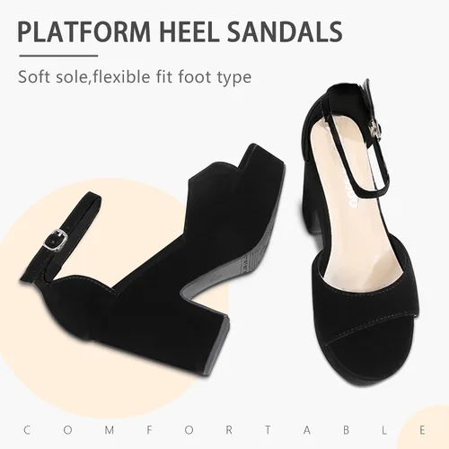 Miniatura 6 de CAMSSOO Sandalias de plataforma para mujer, de gamuza, con puntera abierta, correa al tobillo, a la moda, sexy, para boda, con bloques de tacón