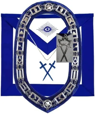 MASONIC BLUE LODGE OFFICER MUSICIAN TYLER SENTINEL DELANTAL DE CADENA PLATA Y JOYA, Terciopelo, Alejandrita