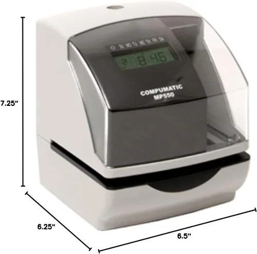 Miniatura 4 de COMPUMATIC Reloj electrónico MP550 y sello de fecha, construcción duradera y resistente, impresión personalizable, para nómina, seguimiento