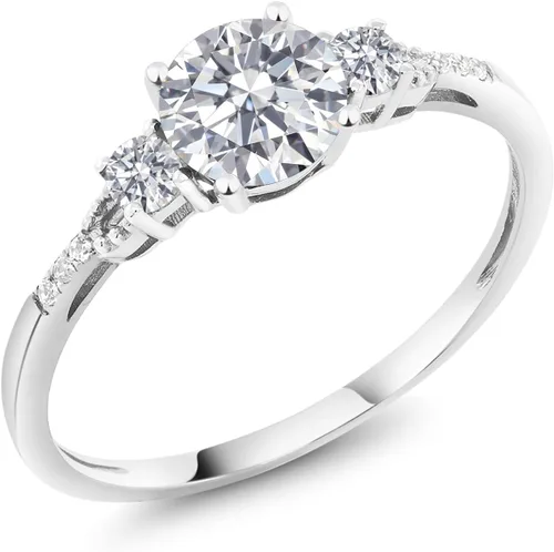 Miniatura 86 de Gem Stone King Anillo de compromiso de 3 piedras preciosas redondas de oro blanco de 10 quilates con piedra natal de 0.236 in con piedra natal