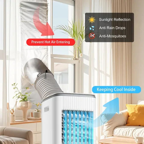 Miniatura 2 de Kit de ventilación portátil para ventana de aire acondicionado (titanio plateado + negro 100% bloque de luz): sello universal grueso portátil