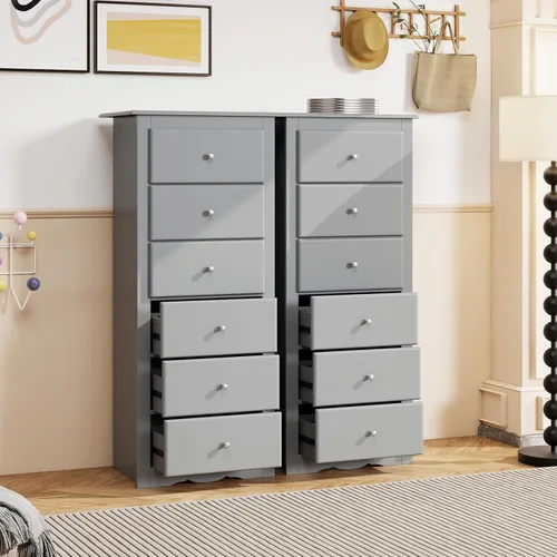 Miniatura 8 de Giantex Cómoda de 6 cajones para dormitorio, cómoda de madera con tiradores de metal y gran capacidad, 16" P x 23" A x 53.5" Al, organizador de Gris