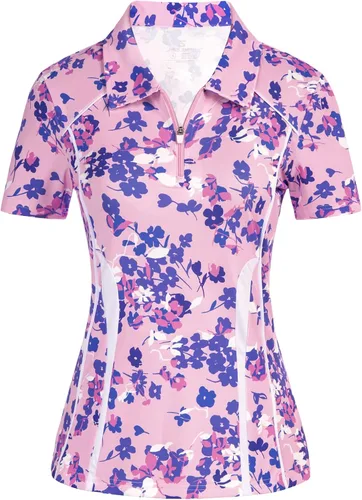 JACK SMITH Women's Golf Polo Shirts Short Sleeve Lightweight Moisture Wicking Zipper Tennis Tops Slim Fit Sportwear
