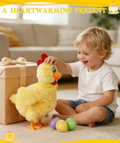 Miniatura 8 de Muñeca de juguete de animal de pollo de Pascua que pone huevo eléctrico loco juguete de pollo de felpa con música sonora