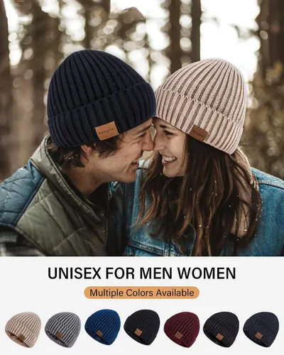 Miniatura 6 de Nertpow Mens Beanie Hats 3 Pack, Winter Hats for Men Women Warm Thermal Fleece Lined, Thick Knit Fashion Skull Cap for Guys