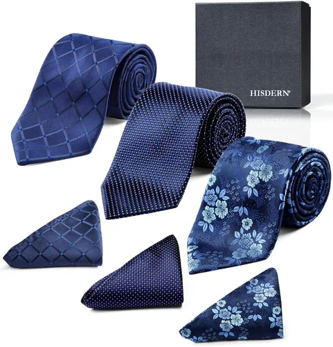 Miniatura 29 de HISDERN Juego de corbatas extralargas para hombre y pañuelo de bolsillo de 63 pulgadas, colección XL, caja de regalo, corbata, lote de 3