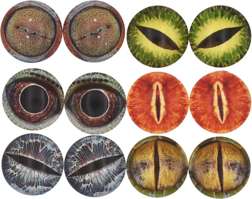 Miniatura 5 de 10 pares de cabujones de cristal redondos de 1.181 in que brillan en la oscuridad, ojos de dinosaurio, cúpula redonda, parte trasera plana
