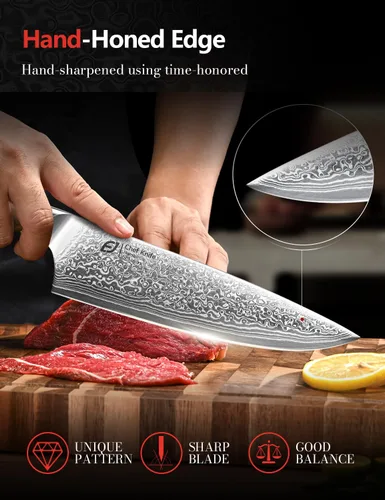 Miniatura 4 de Juego de cuchillos de cocina de Damasco Emojoy, 3 piezas de cuchillos de chef japoneses, cuchillo de 67 capas de Damasco con mango de madera