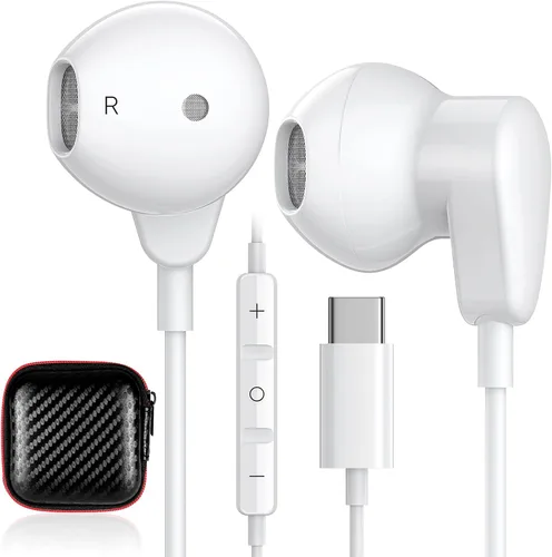 Auriculares USB C para iPhone Air 17 Pro Max 16 16e 15 Plus para Samsung S25 S24 S23 FE S22 S21 A17 Galaxy Z Flip Type C Auricular con control de