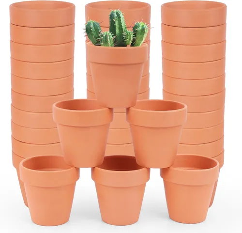 Paquete de 26 macetas pequeñas de arcilla terracota de 3 pulgadas con orificio de drenaje, maceta de terracota para plantas de interior y exterior,