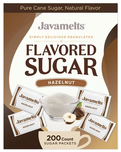 Javamelts Paquetes de azúcar con sabor a avellana | Azúcar de caña pura para hornear, sustituto del jarabe de café, cócteles, té, sin OMG, sin