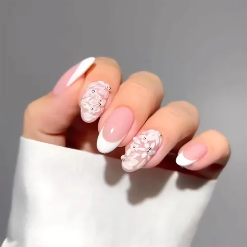 Miniatura 11 de Uñas postizas a presión de color rojo vino brillante, uñas postizas largas de almendra, uñas postizas onduladas doradas irregulares con pegamento