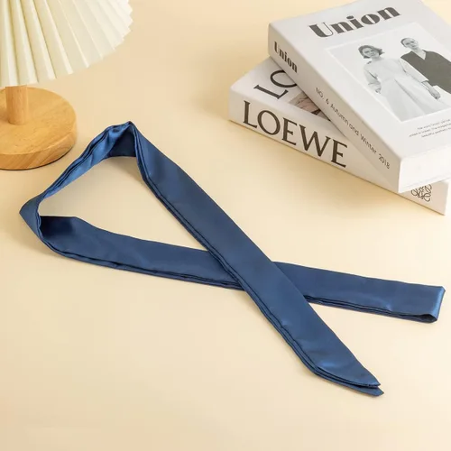 Miniatura 3 de Gargantilla larga de satén de seda vintage ancha y suave con lazo elegante de flores para mujer (azul)