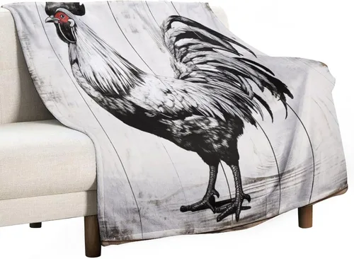 Miniatura 13 de Manta de microfibra suave y acogedora con diseño de gallo rústico en blanco y negro, suave y acogedora manta de microfibra para sofá, cama, oficina