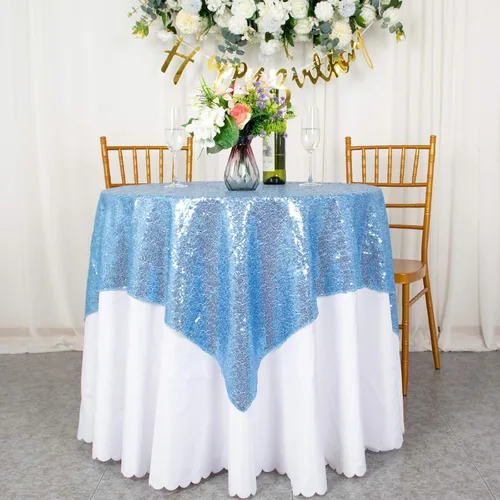 Miniatura 7 de AMZLOKAE Mantel de Lentejuelas Cuadrado 50x50 Azul Bebé Cubierta de Mesa con Purpurina Manteles para Fiestas Mantel Sin Costuras Azul Claro