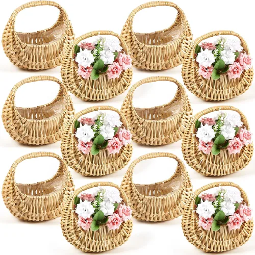 Miniatura 9 de Taiyin Paquete de 3 cestas de mimbre de mimbre de paja de media luna con asa, ideal para boda, niña, picnic, almacenamiento de jardín y decoración