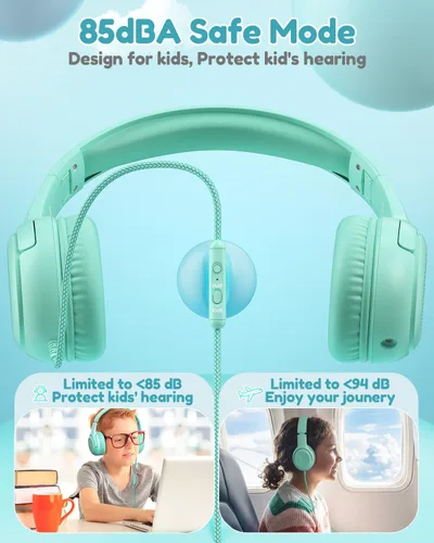 Miniatura 2 de awatrue Auriculares para Niños para Escuela Niños Pequeños con Cable con Micrófono Enchufable a Granel Auriculares para Niños Niñas de 3+ Años Verde