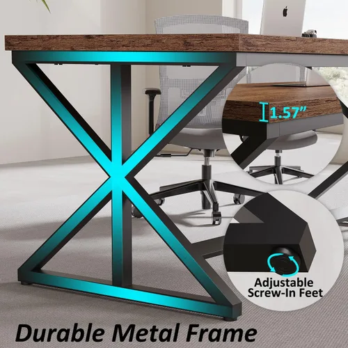 Miniatura 6 de IBF Mesa de Computadora Industrial, Escritorios de Oficina Ejecutivos de Madera y Metal Rústicos, Mesa de Escritorio Grande, Larga y Simple