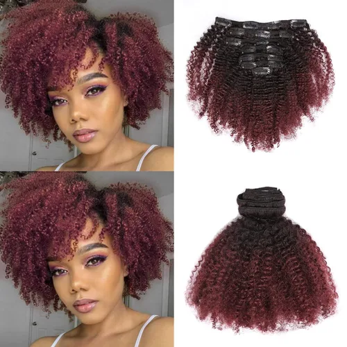 Miniatura 11 de Loxxy Afro rizado extensiones de clip grueso 100 % virgen Remy cabello humano 4B 4C negro natural 7 piezas con 17 clips 4.23 onzas/120 g por juego