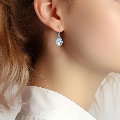 Miniatura 281 de Aretes colgantes de plata de ley con diseño de árbol de la vida, flor, abeja, animales, gato, colibrí, piedra lunar, turquesa, aretes con cierre