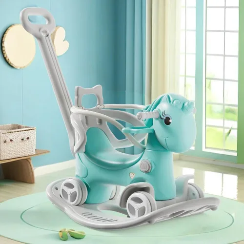 Miniatura 8 de Caballo mecedor para niños pequeños de 1 a 3 años, diseño 4 en 1, bicicleta de equilibrio para niños, carrito de empuje con tabla de equilibrio Azul