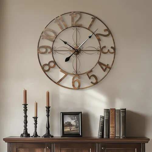 Miniatura 62 de Reloj de pared negro de 16 pulgadas decorativo, moderno reloj de metal para sala de estar, funciona con pilas, silencioso, sin tictac, números