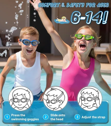 Miniatura 5 de Kids Swim Goggles, Anti-Fog UV Protection, Leakproof Adjustable Strap Swimming Goggles for Boys Girls Ages 6–14