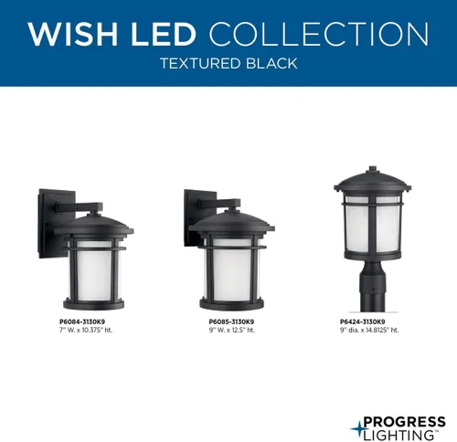 Miniatura 8 de Progress Lighting Wish LED Collection - Farol de pared mediana con 1 luz grabada de lino blanco y vidrio, para exteriores, color negro